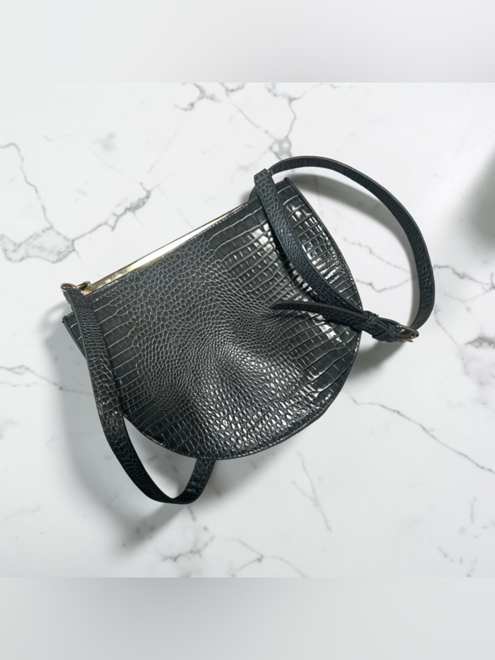 A New Day Blue Faux Alligator Textured Crossbody Bag